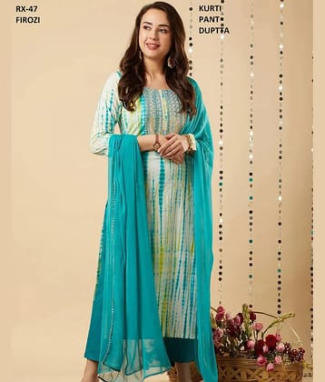 Royal Export Pack of 1 Rayon Printed Straight Women's Kurti - ( Light Blue )