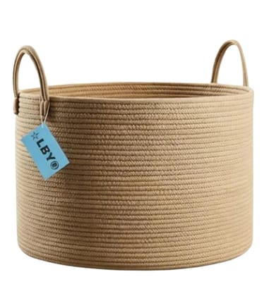 Generic Cotton Pack Of_1 14x12 Inch Laundry Storage Basket For Clothes (Beige)-PID66394