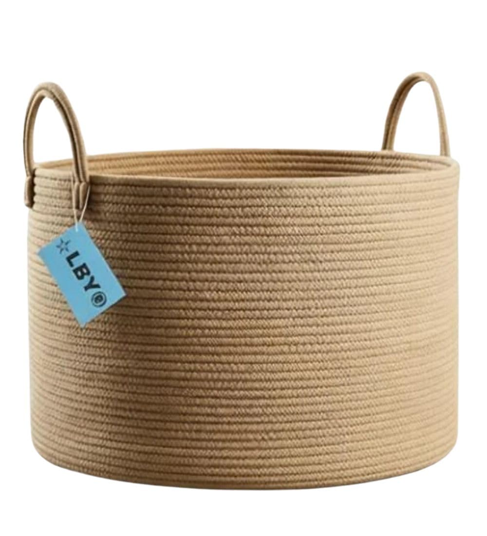 Generic Cotton Pack Of_1 14x12 Inch Laundry Storage Basket For Clothes (Beige)-PID66394