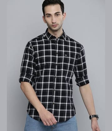 The Indian Garage Co Men Black Cotton Slim Fit Opaque Checked Casual Shirt
