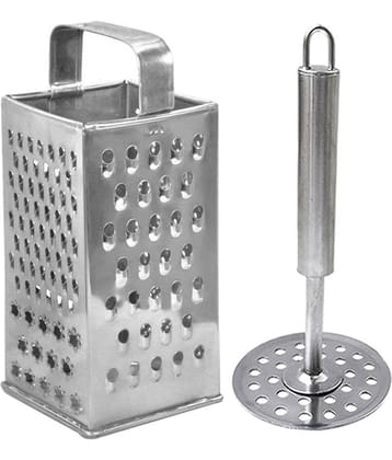 OC9 Silver Stainless Steel 8 in 1 Grater+Potato Masher ( Set of 2 )