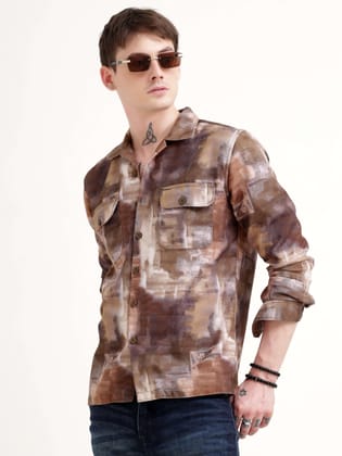 Enigmatic Multi Splash Brown Overshirt-S / Brown