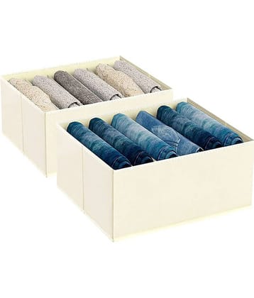 Non-Woven 6 Compartments Foldable Wardrobe Storage Organisers for Shirt, Denims, Pants, T-Shirt,Beige (2U)