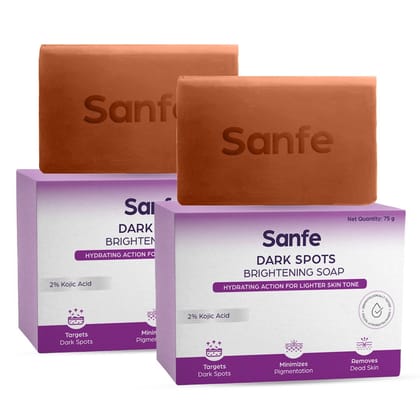 Sanfe Dark Spots Brightening Soap, 2% Kojic Acid, Hydrating, Prevents New Blemishes, Skin whitening soap for women, Tan Removal Hyperpigmentation & Glow (Pack of 2)