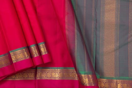 Pink And Blue Kanchipuram Silk Saree With Medium Border Handwoven Pure Silk For Festive Wear PV J 439