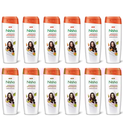 Nisha Smooth & Silky Shampoo for Women Men 75ml Pack of 12, Almond & Olive Actives Shampoo for Naturally Soft Silky Hair