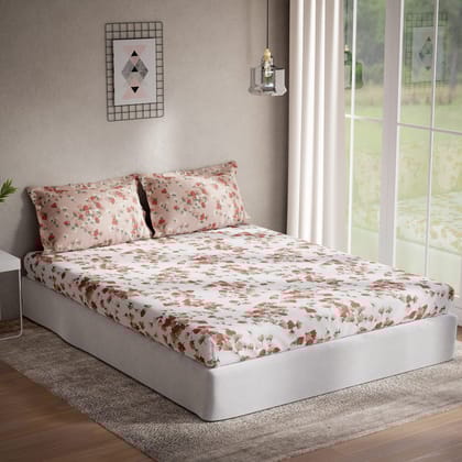 DDECOR - Optima Collection 100% Cotton Floral Pattern 136 TC Queen Bedsheet |224 CM X 254 CM| with 2 Pillow Covers - Red