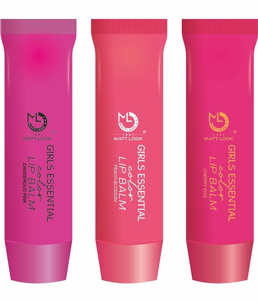 Mattlook Lip Makeup Girls Essential Color Lip Balm Moisturizing Lip, 3 Multi Flavours Cherry Kiss | Dangerous Red | Peach Blossom, Pack of 3 (10.5gm)