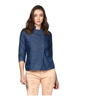 Women's Denim Solid 3-4th Sleeves Top (Blue, S)-PID55891 Women's Denim Solid 3-4th Sleeves Top (Blue, S)-PID55891