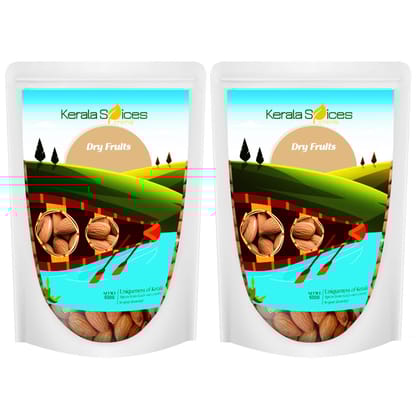 Kerala Spices Whole Dried Fresh Almonds Healthy and Tasty Dry Fruits Snacks Badam Pack of 2 (500 x 2)