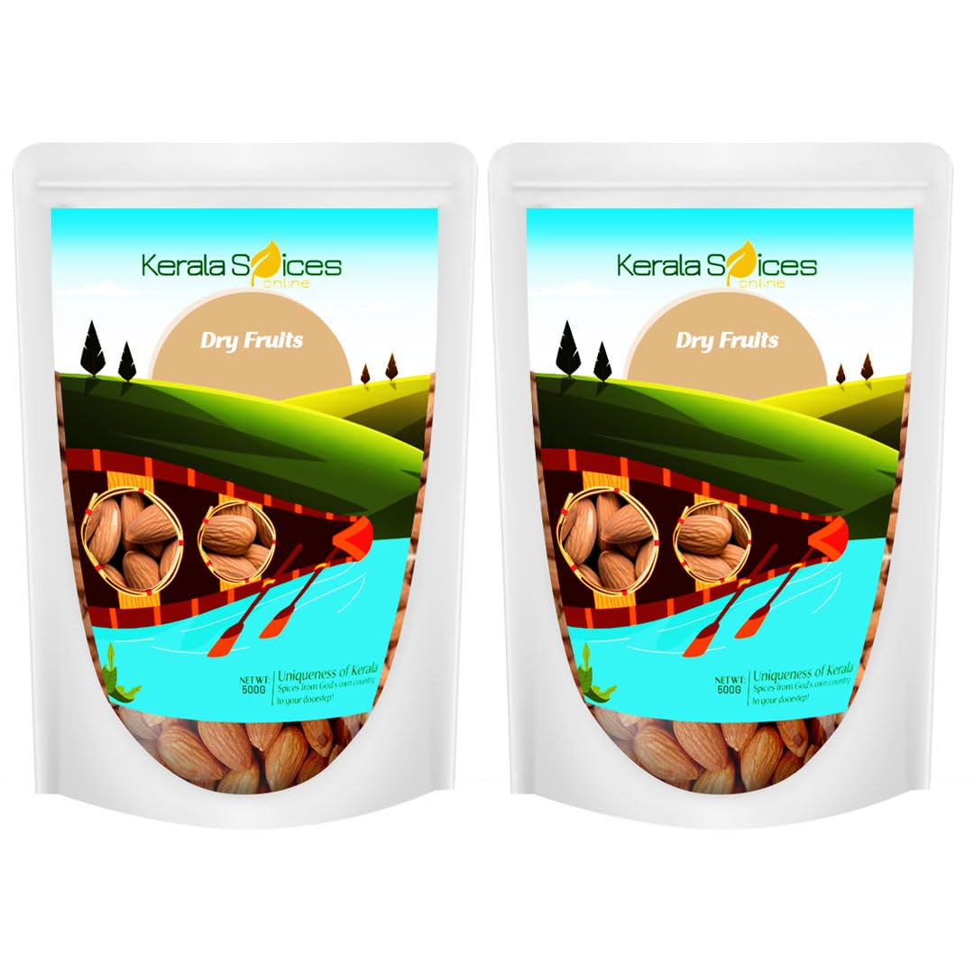 Kerala Spices Whole Dried Fresh Almonds Healthy and Tasty Dry Fruits Snacks Badam Pack of 2 (500 x 2)