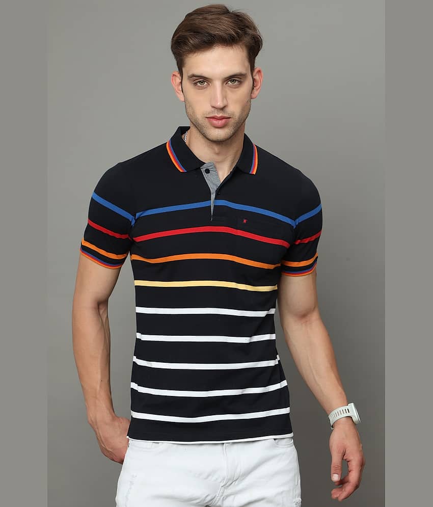 Cool Colors Pack of 1 Cotton Regular Fit Striped Half Sleeves Men's Polo T Shirt ( Black )