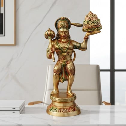 Brass Hanuman Ji Hindu God Idol For Mandir & Home Decoration, Height : 13 Inch (BSMAS1026 X)