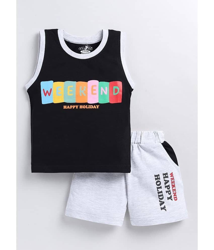 CUTOPIES Pack of 1 Boys Cotton Blend T-Shirt & Shorts Set ( Black )