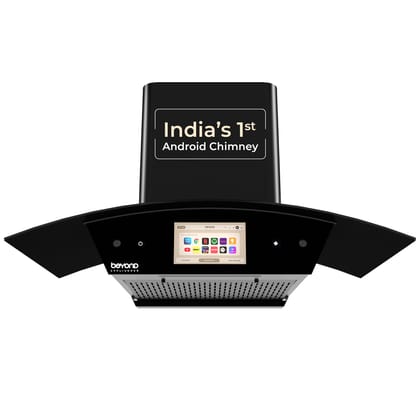Beyond Appliances Asteria 90cm Auto Clean Kitchen Chimney | 1408 CMH Suction | Filterless | Curved Glass | Smart Screen & Speakers | Touch Control | Black Finish Beyond Appliances Asteria 90cm Auto Clean Kitchen Chimney | 1408 CMH Suction | Filterless | 