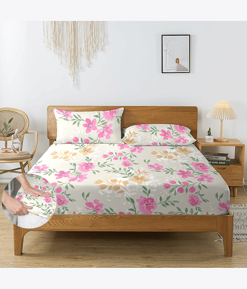 Apala Microfibre 1 King Fitted Bedsheet with 2 Pillow Covers ( 198 cm x 182 cm ) , Pink