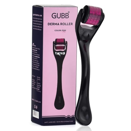 GUBB Derma Roller For Face Acne Scars, Skin Ageing & Hair Regrowth - Reduces Hair Fall | Stimulates Hair Follicles | Suitable for Beard Also | Safe & Effective - Pink