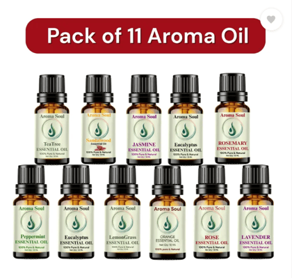 aroma soul Aroma Oil Pack of 11, for Face, Hair, Diffuser, Soap, Candle & Perfume Making  (90 ml)