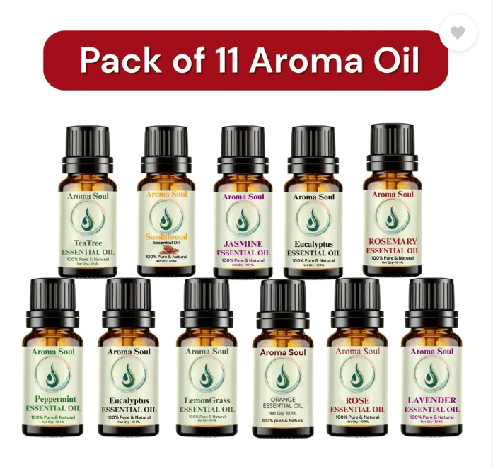 aroma soul Aroma Oil Pack of 11, for Face, Hair, Diffuser, Soap, Candle & Perfume Making  (90 ml)