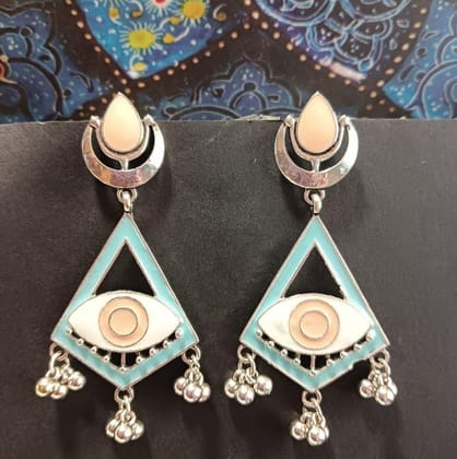 Silver Plated Geometric Shaped With Evil Eye Enamel Artwork