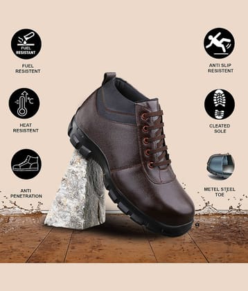 Enrich Field High Ankle Brown Safety Shoes
