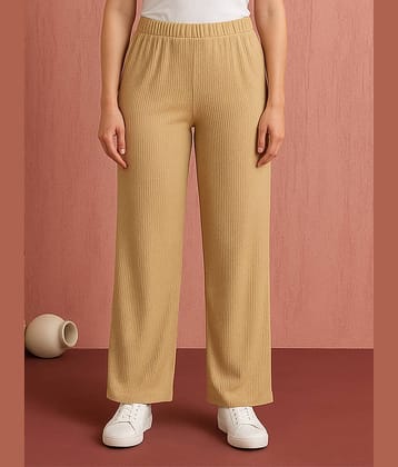 DTR FASHION Women Cotton Blend Wide Leg Trousers ( Beige )