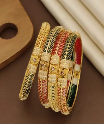 Exquisite Gold-Plated Traditional 4 Pieceof Bangles with Meena Work