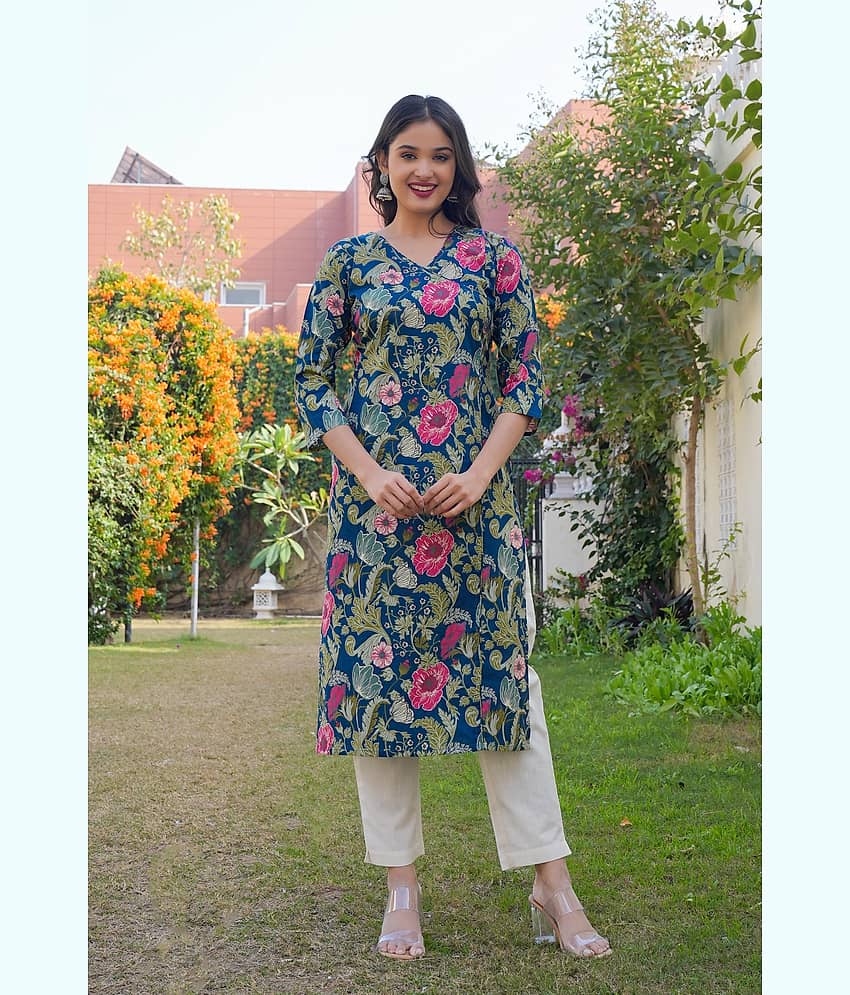 Vbuyz Cotton Printed Straight Women's Kurti - Purple ( Pack of 1 )