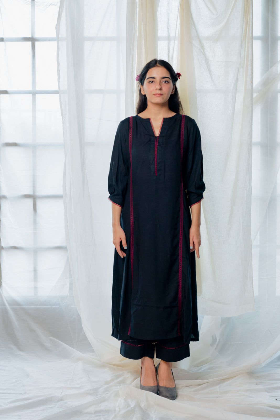 Black and berry kurta set-M