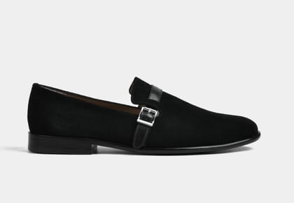ASHER | MEN BLACK SUEDE BUCKLE SLIP-ONS (SALE)-UK 10