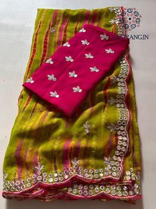 New Soft Chinnon Silk Perrot n Pink Color Embroidery n Cut Work Wedding Wear Designer Saree