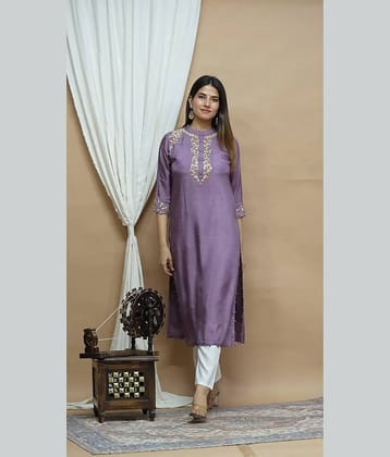Akiko Chanderi Solid Straight Women's Kurti - Purple ( Pack of 1 )