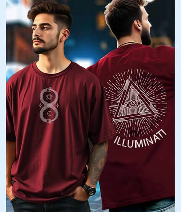 ENITOR Men Cotton Blend Oversized Fit Printed T-Shirt ( Maroon )