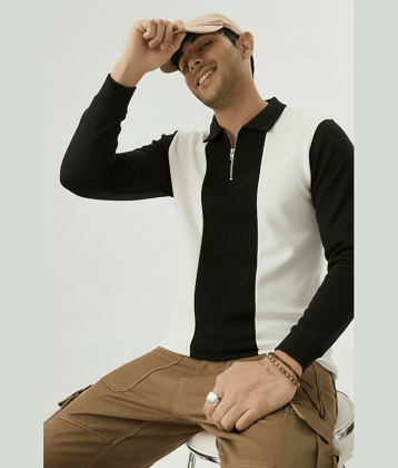 Try This Men Cotton Blend Regular Fit Colorblock Polo T Shirt ( Black )