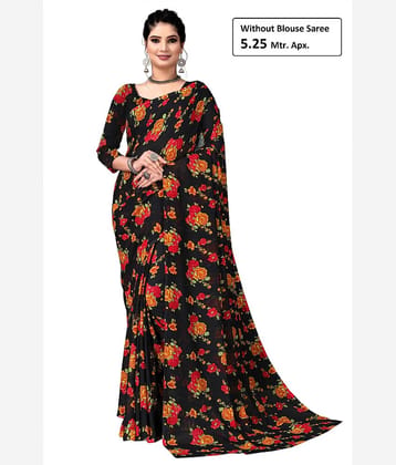 Kanooda Prints Georgette Printed Saree With Unstitched Blouse Piece ( Red )