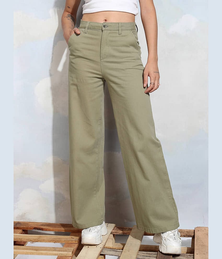 Tokyo Talkies Women Cotton Blend Casual Trousers ( Olive )