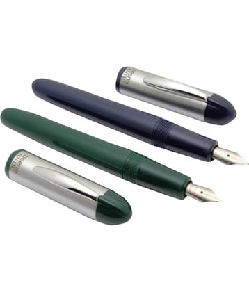Srpc Set Of 2 - Beena Antic Fountain Pens 3in1 Ink Filling Mechanism Steel Cap Green & Blue