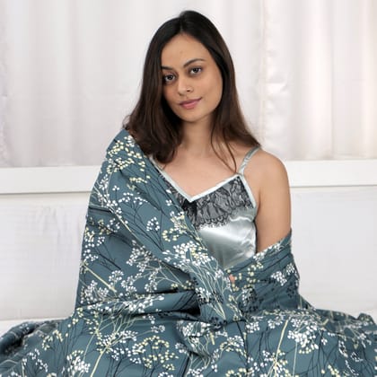 Grey Floral Classic Smooth Lighweight Reversible Single Bed Dohar-Single / Mehndi Green and White / HRNT3004