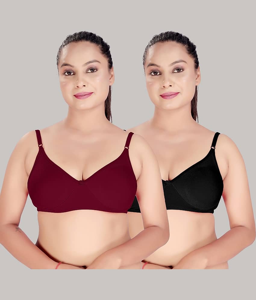 HAYA Pack of 2 Cotton Non Padded Women's Push Up Bra ( Multicolor )