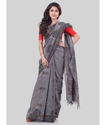 Desh Bidesh Cotton Printed Saree With Unstitched Blouse Piece ( Grey )