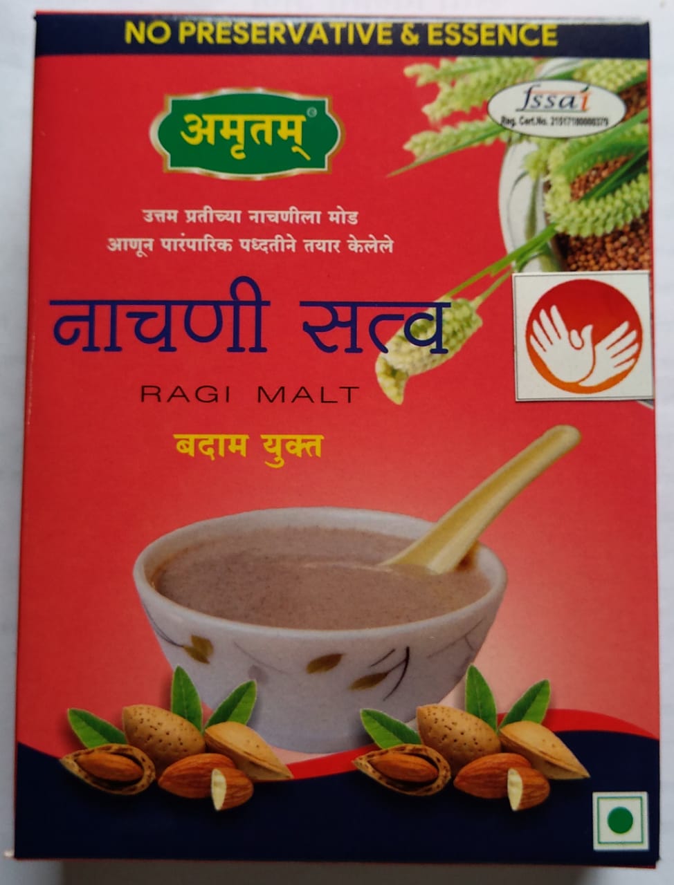 Amrutam Ragi Malt with Almond (200g) | Nachni Satva, Badam Yukt | No Preservatives or Essence | Instant Healthy Drink Mix