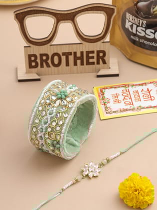 NVR Set of 2 Green Artificial Stones Bhaiya Bhabhi Rakhi Set, Combo for Rakshabandhan-One Size / Green