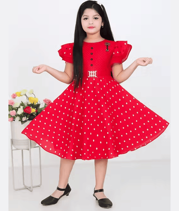 DS DRESSES Cotton Blend Frock For Girls ( Pack of 1 , Red )