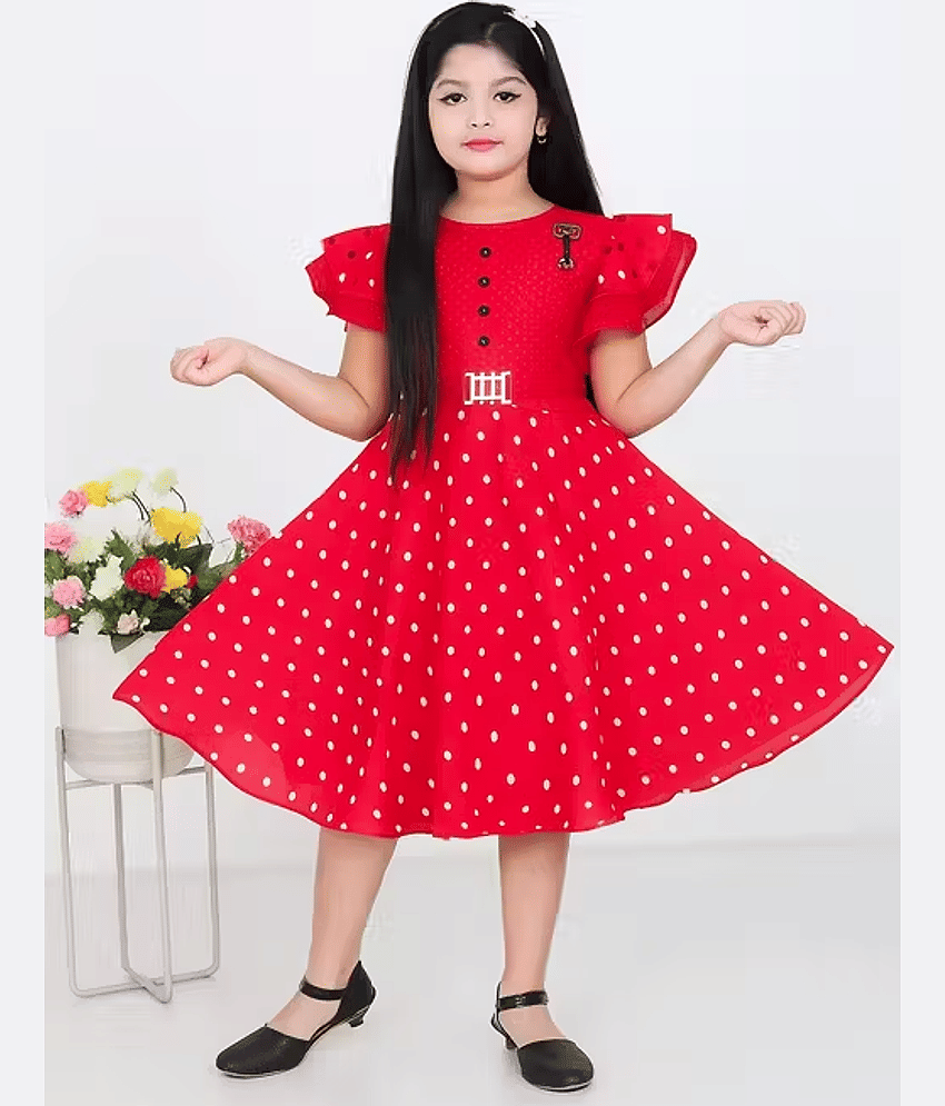 DS DRESSES Cotton Blend Frock For Girls ( Pack of 1 , Red )