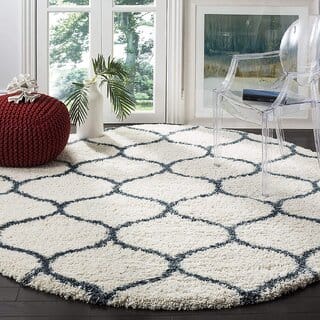 GALLERY HOME Silky Smooth Anti-Skid Shaggy Round Carpet with 2 inch Thickness (5 x 5 Round, Ivory Grey F3)