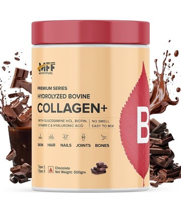 MyFitFuel Hydrolyzed Bovine Collagen with Hyaluronic Acid, Biotin, Zinc & Vitamin C. 500g, Chocolate