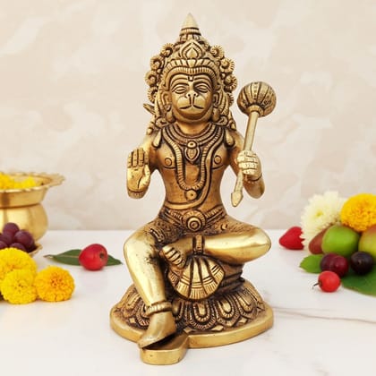Brass Hanuman Ji Traditional Idol - Spiritual Home Showpiece, Height : 8 Inch (BSMAS1527 G)