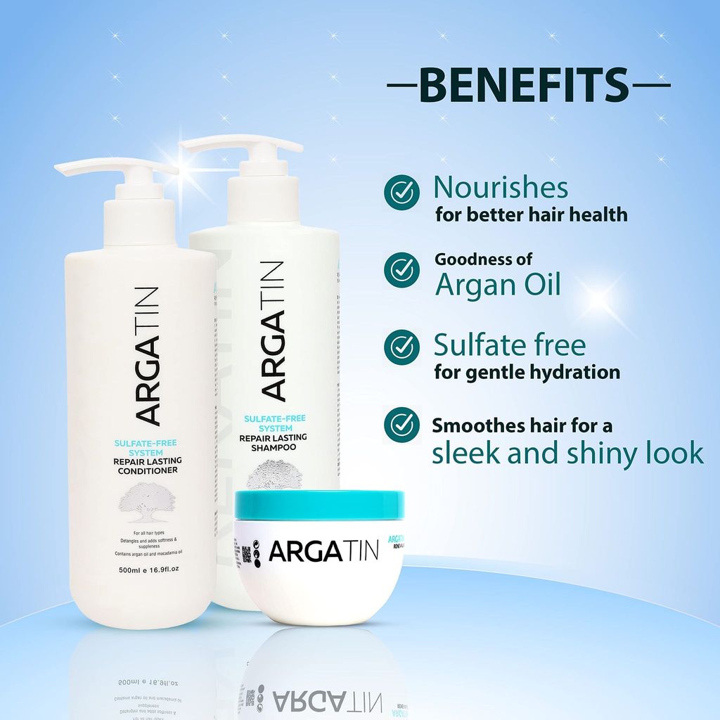 Argatin Repair Lasting Shampoo and Conditioner Hair Mask for Dry Damaged Color Treated Hair (Shampoo 500ml +Conditioner 500ml+ Hair Mask 250ml)