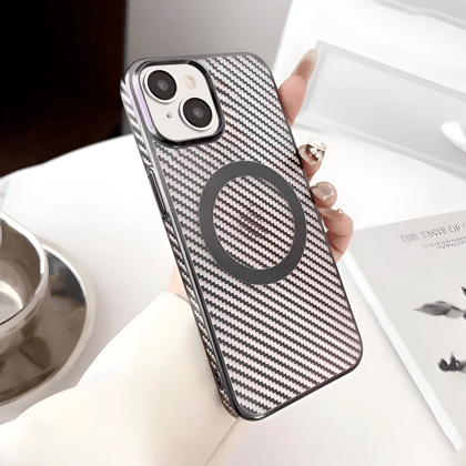 iPhone 15 Plus Carbon fiber Pattern Case-Grey