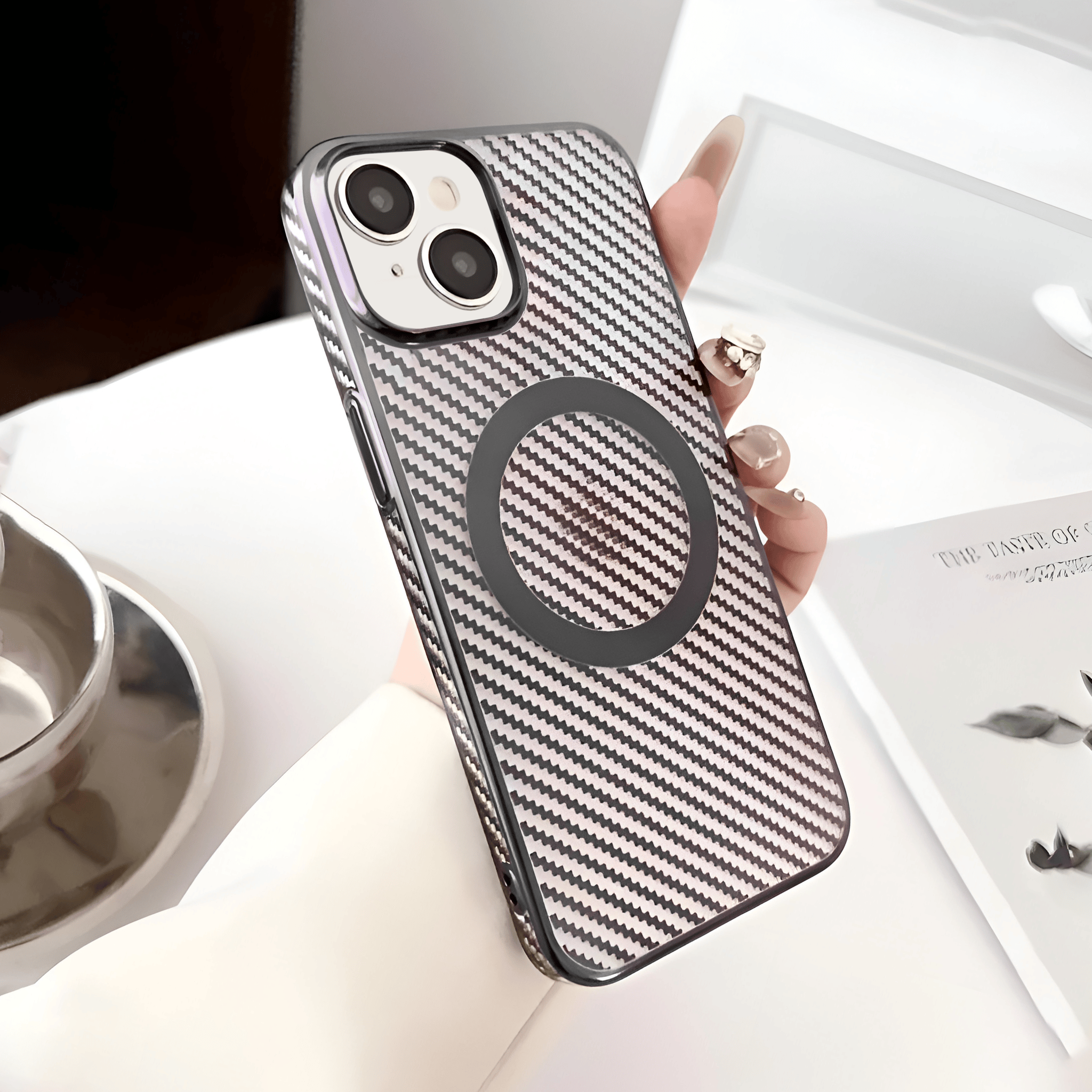 iPhone 15 Plus Carbon fiber Pattern Case-Grey